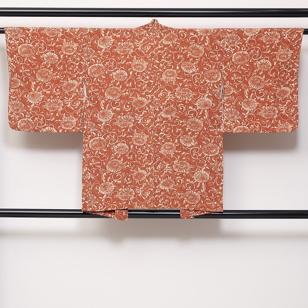羽織 身丈77cm 裄丈62cm S 正絹 唐菊 朱系 Sランク 1217-00834