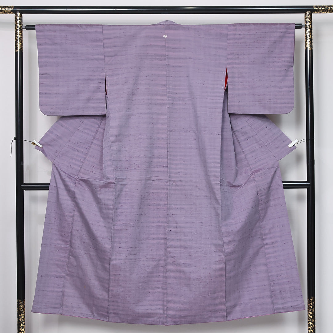 アンティーク 色無地 袷 身丈148cm 裄丈61cm 正絹 Bランク 一つ紋 (花菱) 広衿 XSサイズ 小紋 ぼかし染 無地 紫系 M4 1219-11992