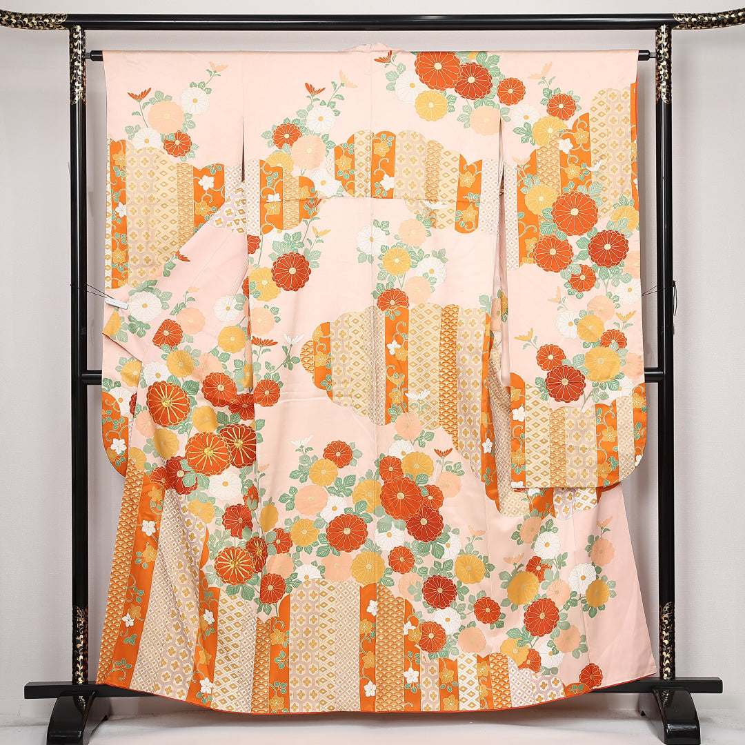 振袖 身丈160cm 裄丈64cm Cランク 正絹 袷 広衿 L 吉祥文様 フォーマル クリーム系 1213-F0520
