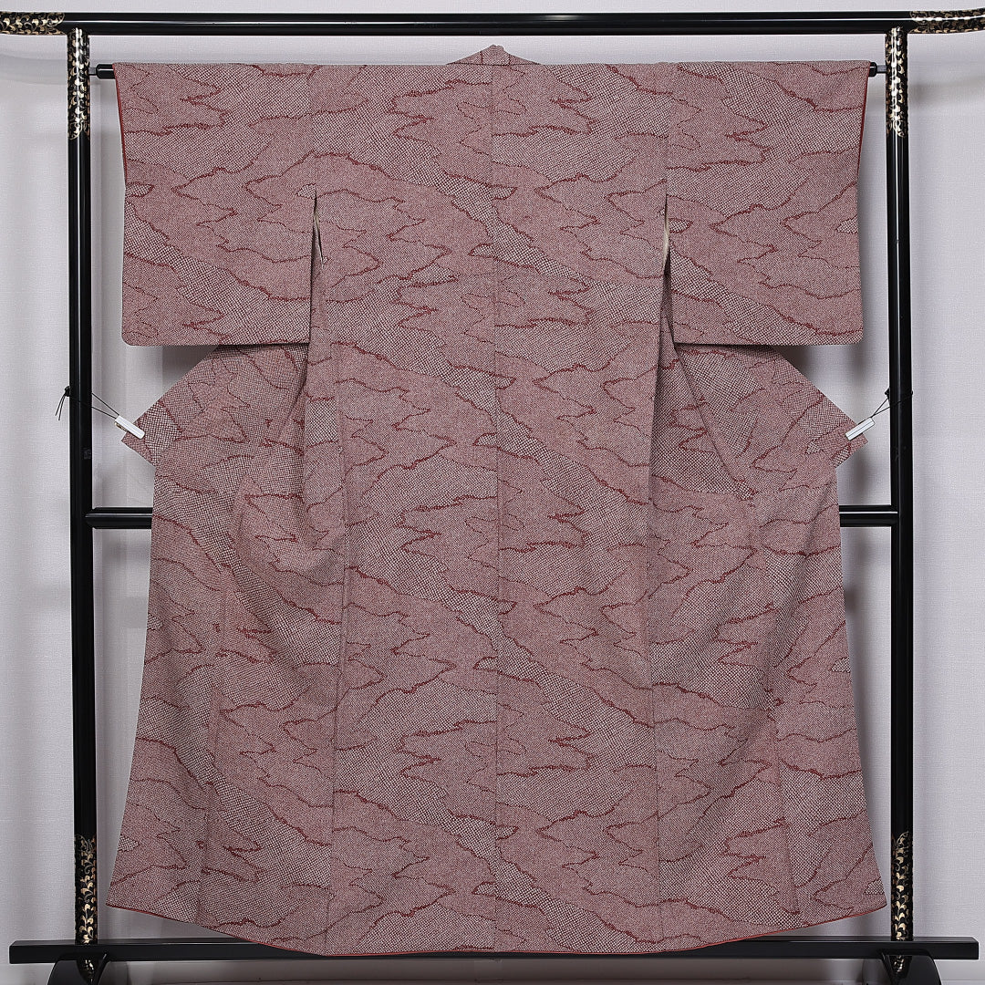 小紋 身丈151cm 裄丈63cm M 正絹 Cランク 袷 バチ衿 鹿の子柄 1215-11246