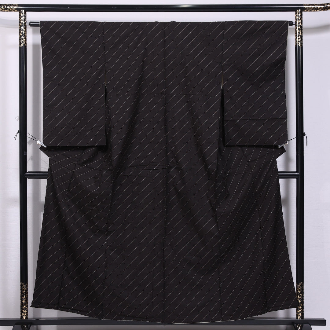 小紋 袷 身丈155cm 裄丈62cm 正絹 Cランク インフォーマル 広衿 Mサイズ 創作柄 茶系 LP 1221-11599