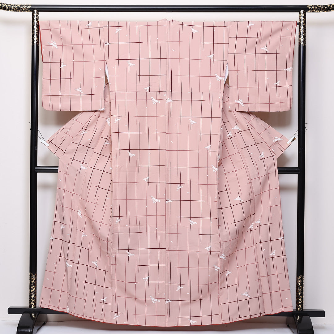 洗える着物 小紋 袷 身丈162cm 裄丈67cm ポリエステル Sランク インフォーマル 広衿 Lサイズ 兎 ピンク系 RP 1221-02406