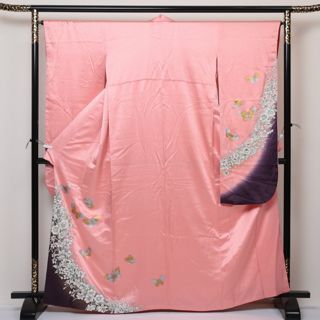 振袖 身丈163cm 裄丈66cm Bランク 袷 正絹 広衿 さが美 金彩 1213-F0039