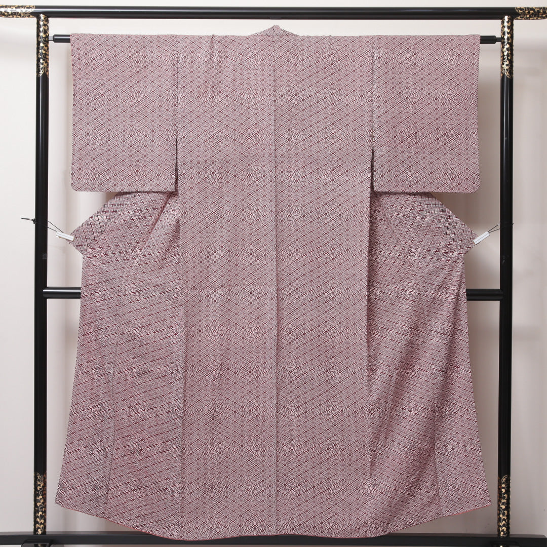 小紋 袷 身丈152cm 裄丈62cm 正絹 Bランク インフォーマル バチ衿 Sサイズ 入子菱 紫系 HP 1221-02244