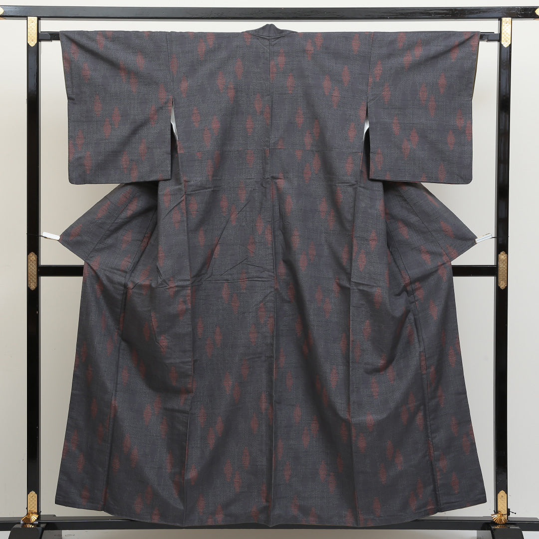 紬(真綿紬) 袷 身丈155cm 裄丈66cm 正絹 Aランク Mサイズ 広衿 カジュアル グレー系 1216-02824