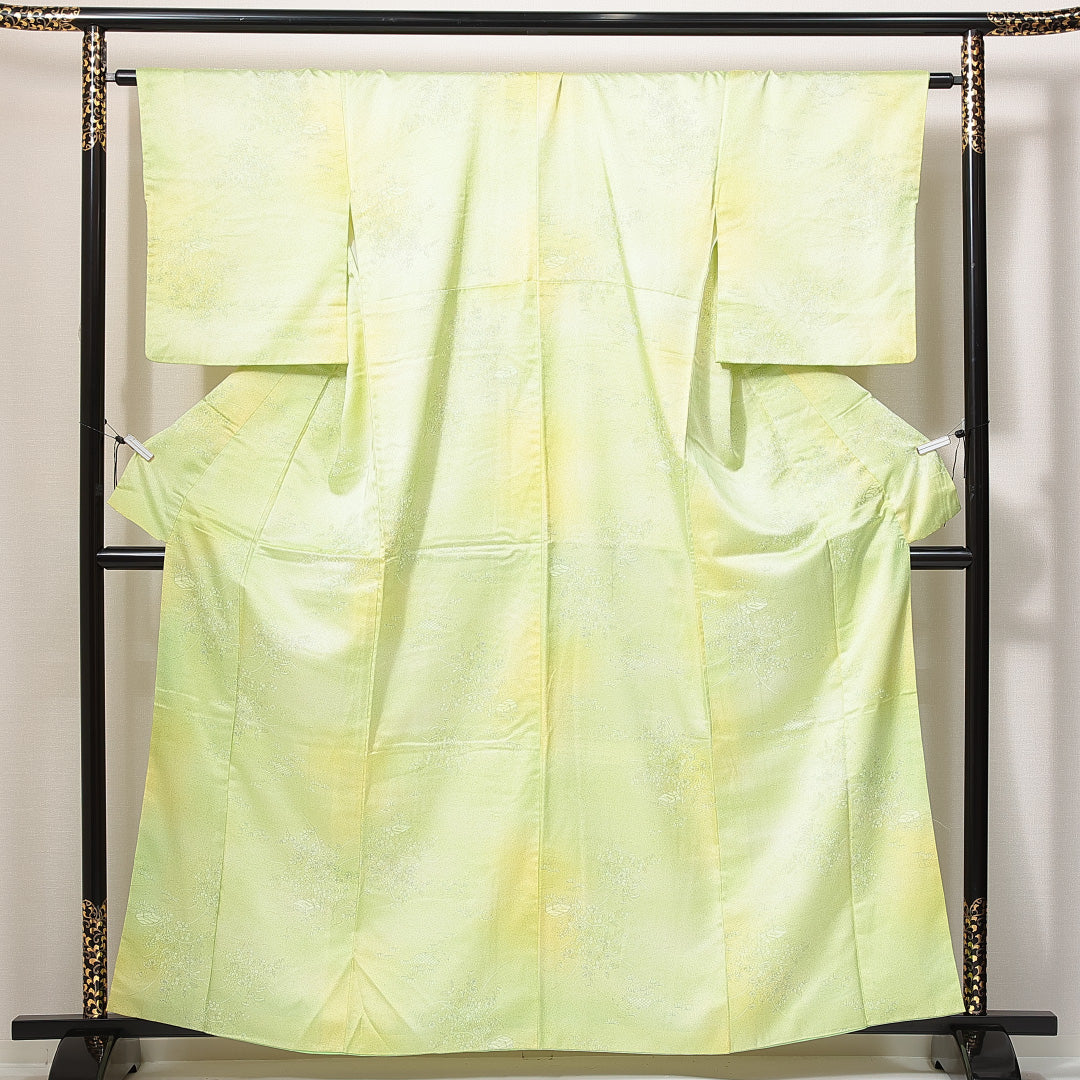 洗える着物 小紋 袷 身丈161cm 裄丈63cm ポリエステル Sランク インフォーマル 広衿 Lサイズ 花柄 緑系 RP 1221-14924