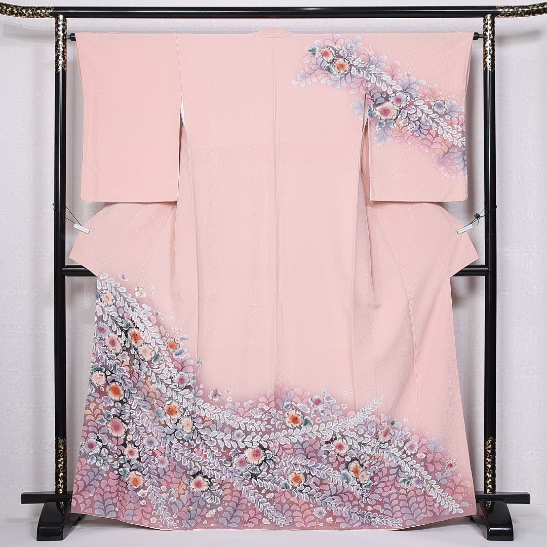 訪問着 袷 身丈167cm 裄丈62cm 正絹 Sランク セミフォーマル 広衿 XLサイズ 辻が花 ピンク系 PO 1217-10711