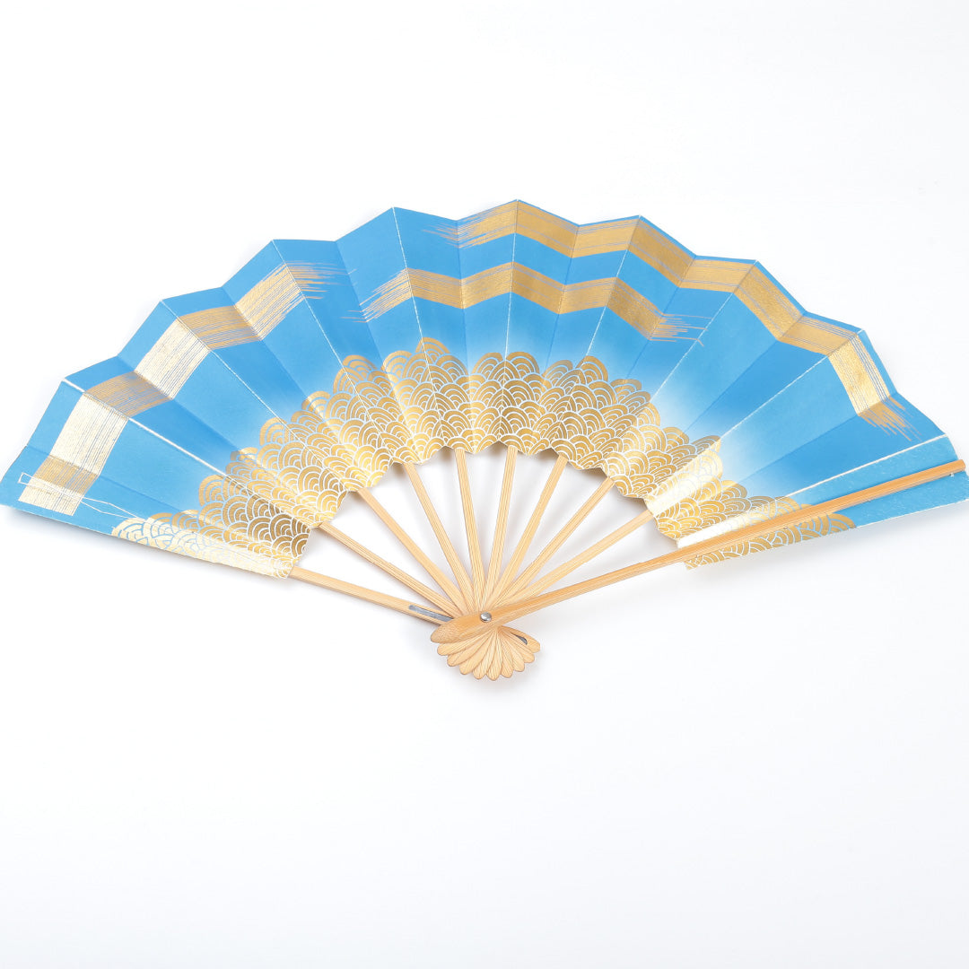 扇子 和装小物 Aランク 竹 舞踊 舞扇子 金箔 和紙 青海波 水色系 両面同柄 1221-00064