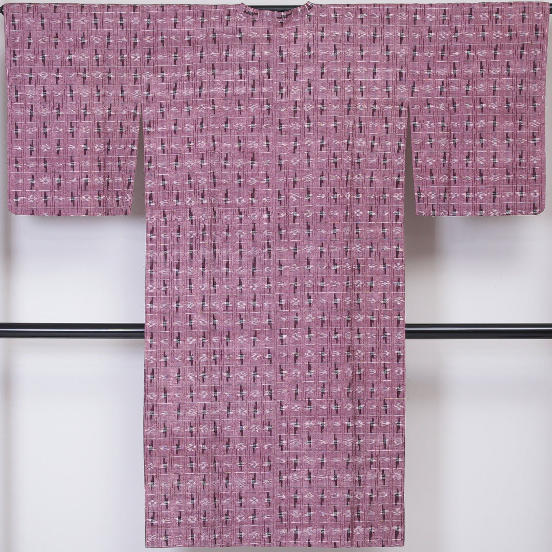 道行コート 身丈130cm 裄丈65cm 洗える着物 ウール Sランク M 絣 肩当て 紫系 1217-00653