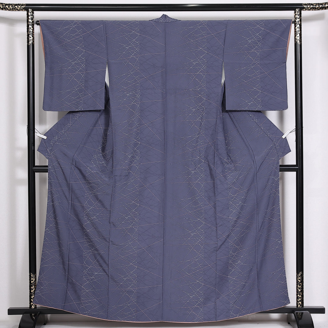 小紋 袷 身丈160cm 裄63.5cm 正絹 創作 青系 ちりめん Aランク 1215-02477