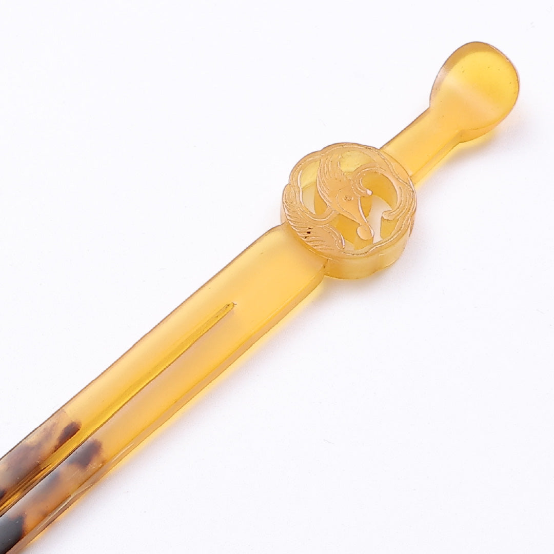 アンティーク 平打ちかんざし 髪飾り Bランク アクリル樹脂 べっ甲風 黄系 1237-00168