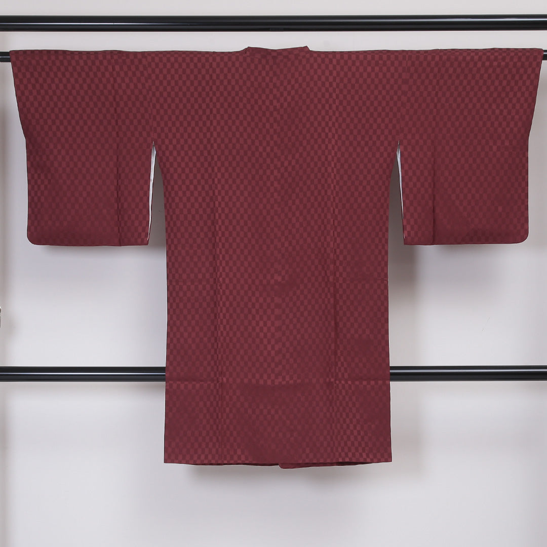 道行コート 袷 身丈100cm 裄丈64cm 正絹 Sランク 紋意匠 (市松) セミフォーマル Mサイズ 茶系 RP 1237-05803