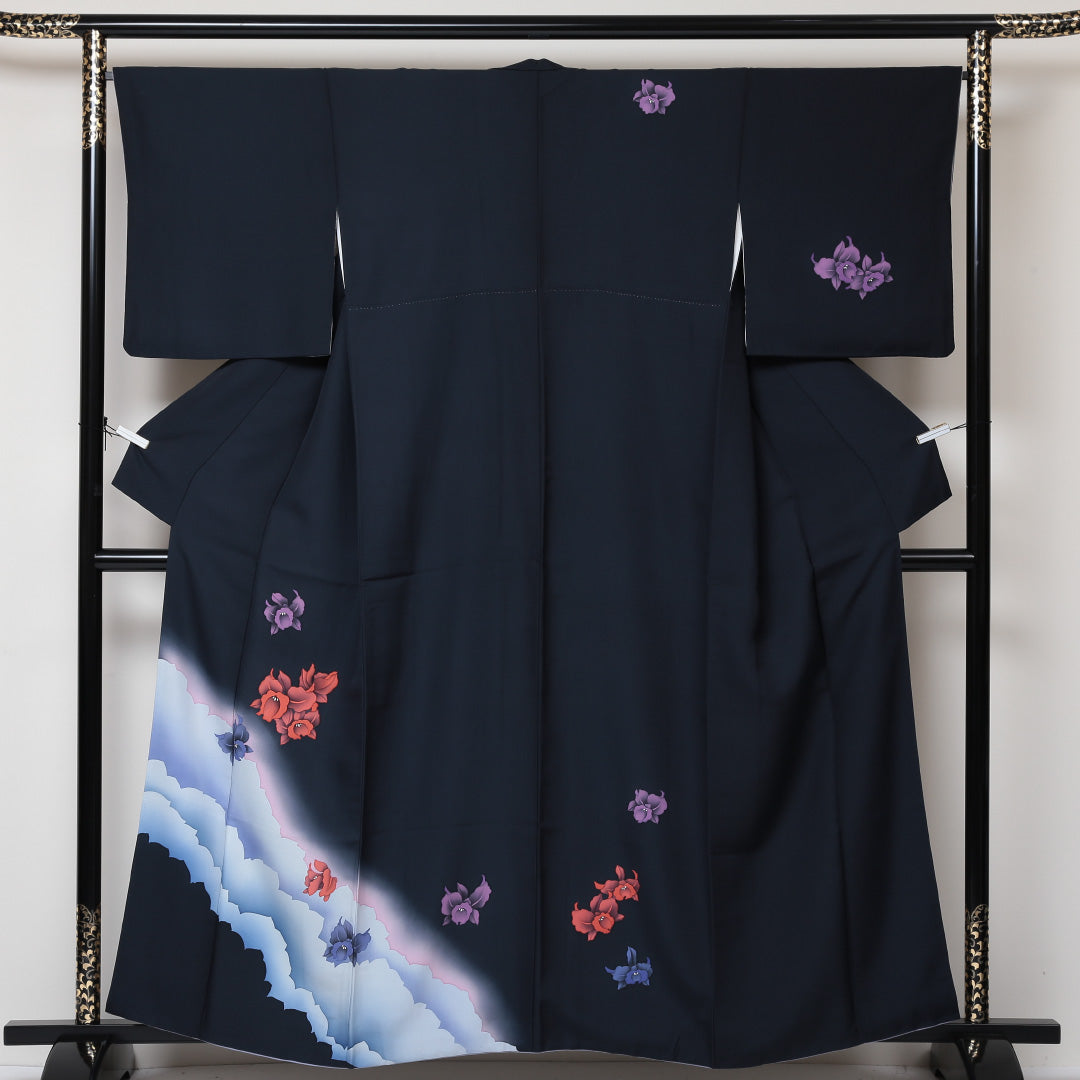 訪問着 袷 身丈160cm 裄66.5cm 正絹 黒系 Aランク 1212-00406-3410 1212-00406
