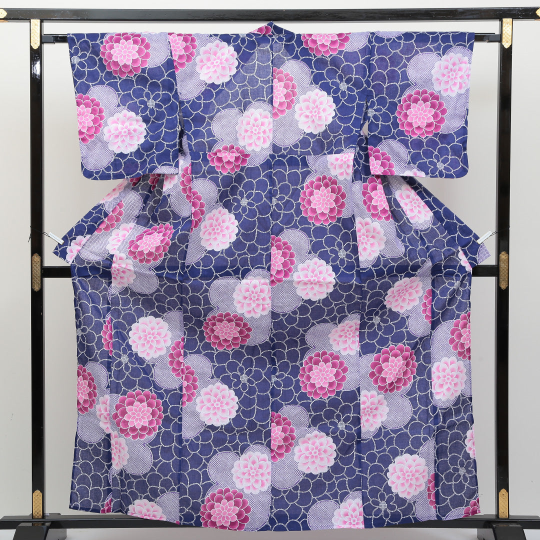 新品 浴衣 身丈163cm 裄丈67cm 木綿 洗える着物 牡丹 Nランク 1218-00030