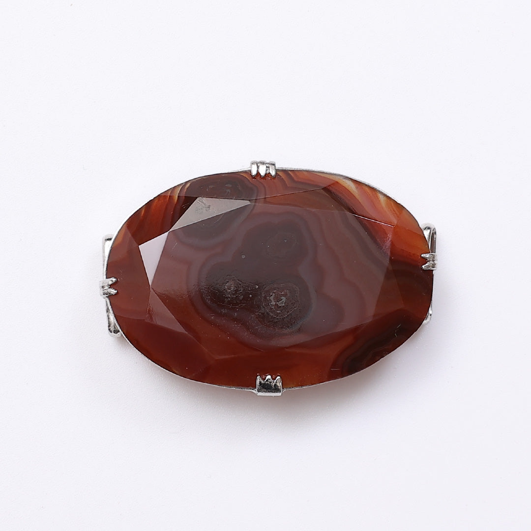 帯留め 天然石 瑪瑙 横幅4.3cm 長さ3cm 朱系 Bランク 1231-000179