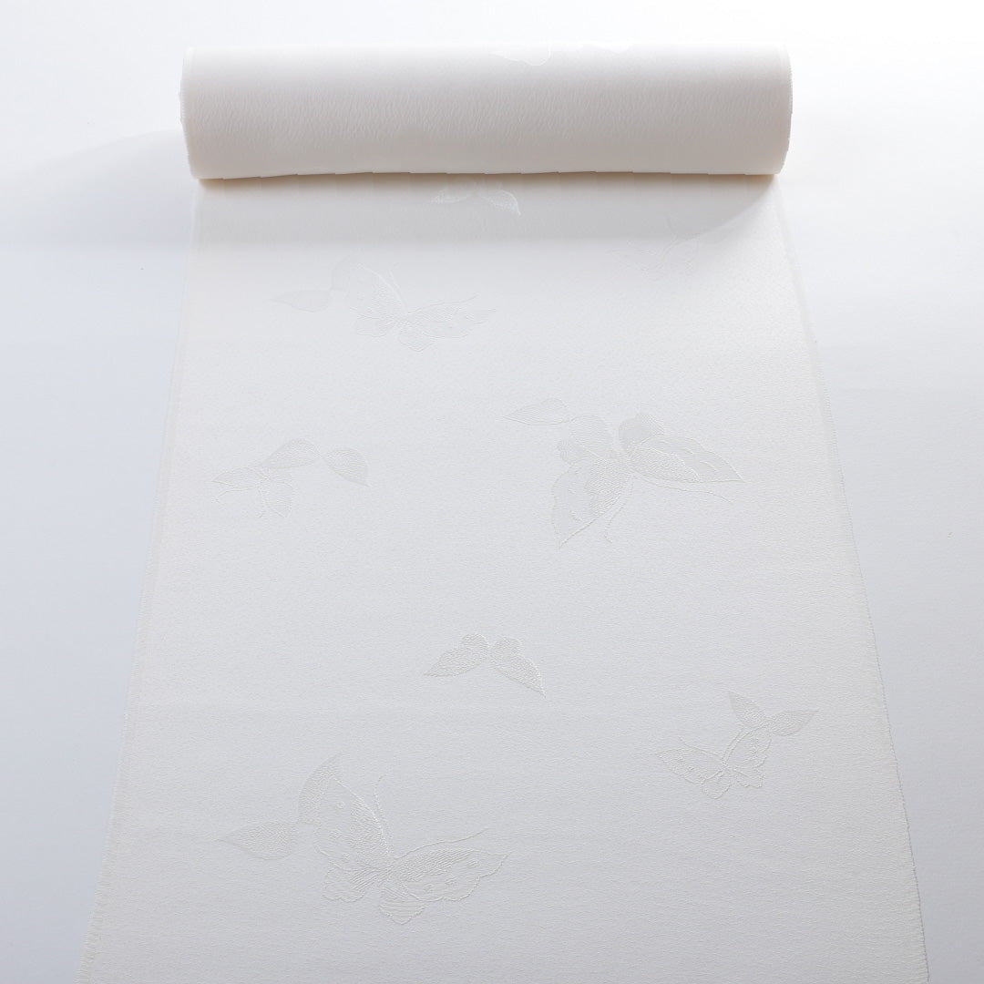 新品 反物 色無地 正絹 丹後ちりめん 蝶 証紙 白系 1232-00030-G040-11 1232-00030-G040