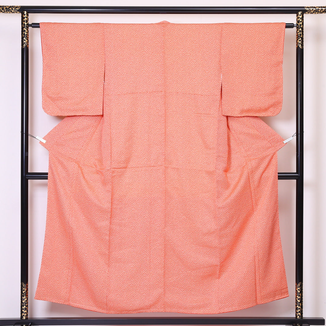 小紋 袷 身丈152cm 裄62cm 朱系 花柄 レトロ 正絹 Sランク 1215-01895-2216