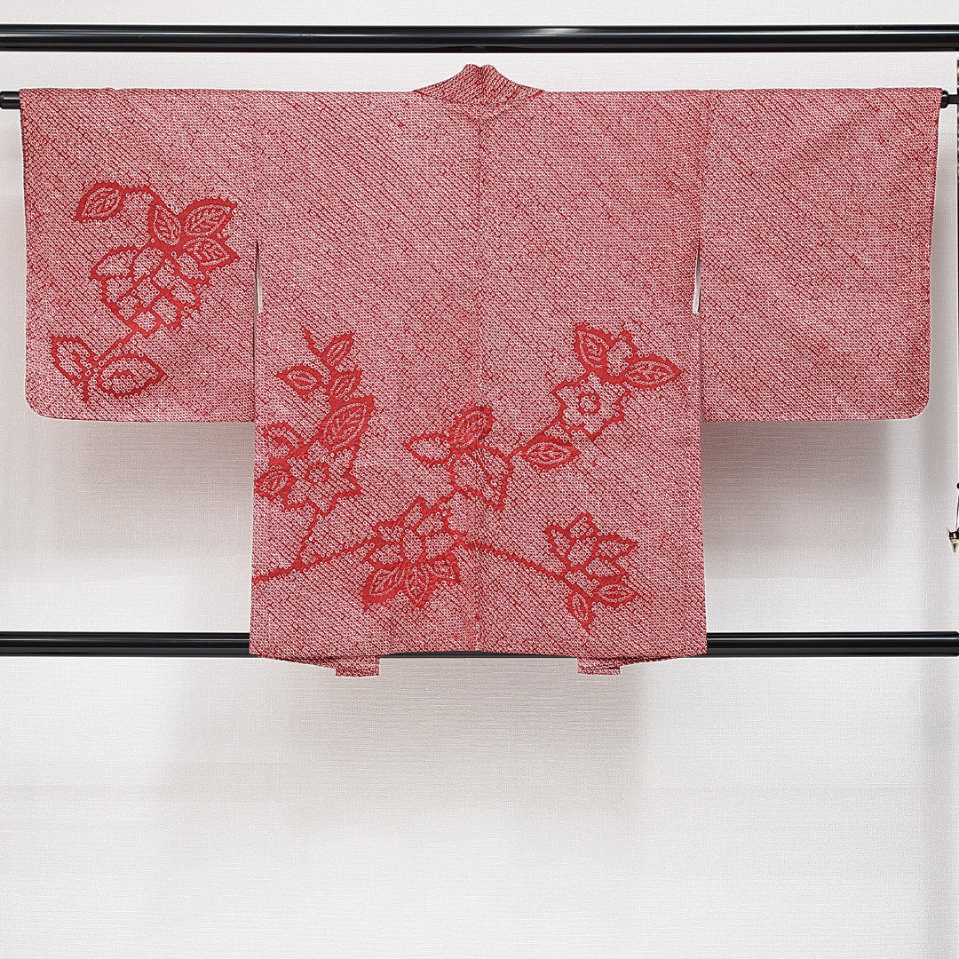 絵羽羽織 袷 身丈81cm 裄丈64cm 正絹 Sランク インフォーマル Mサイズ 花柄 赤系 RP 1234-14654