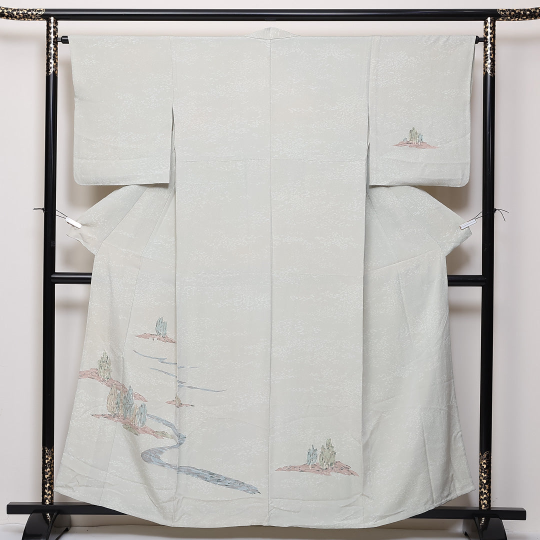 訪問着 単衣 身丈161cm 裄64.5cm 正絹 風景 Cランク 1212-00729