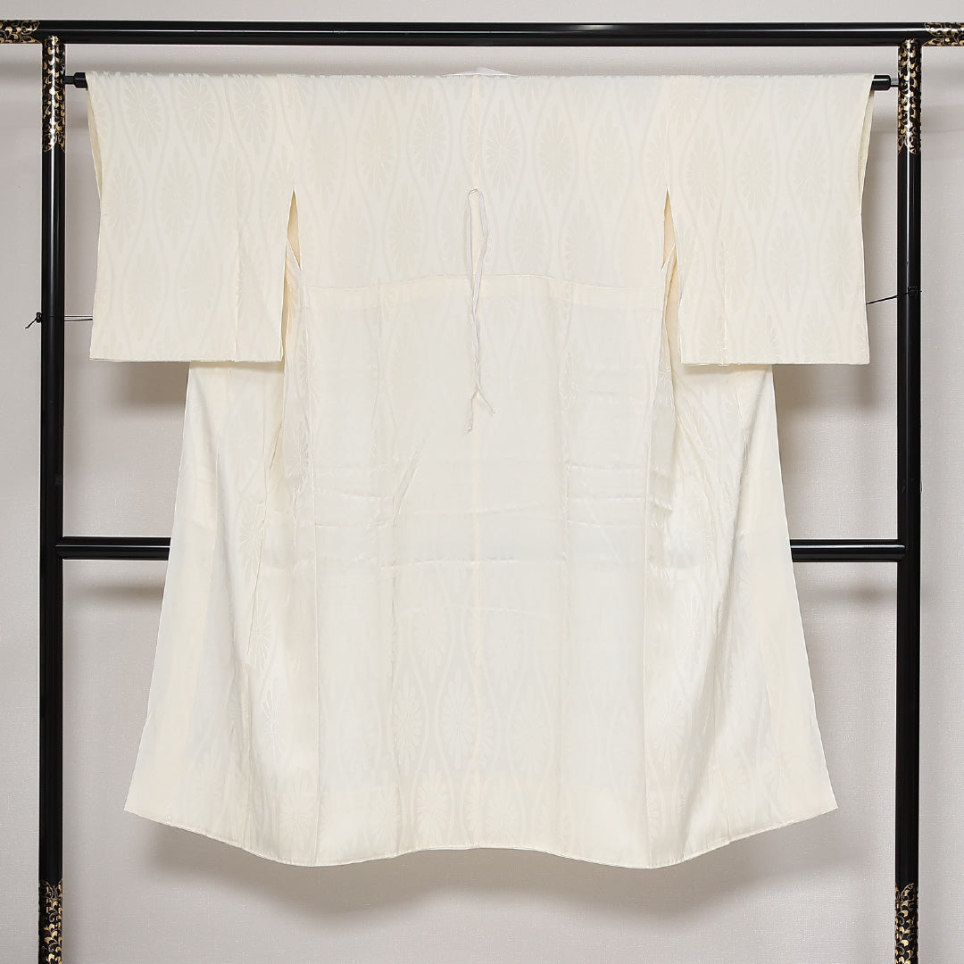 長襦袢 袷 身丈131cm 裄丈63cm 正絹 Aランク Lサイズ 立涌 菊 クリーム系 HP 1239-13464