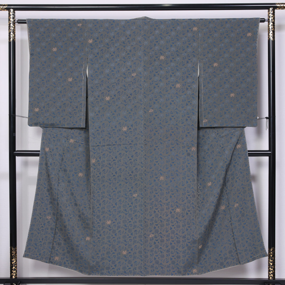 小紋 袷 身丈150cm 裄丈62cm 正絹 Sランク インフォーマル 広衿 Sサイズ 唐華 緑系 RP 1221-11485
