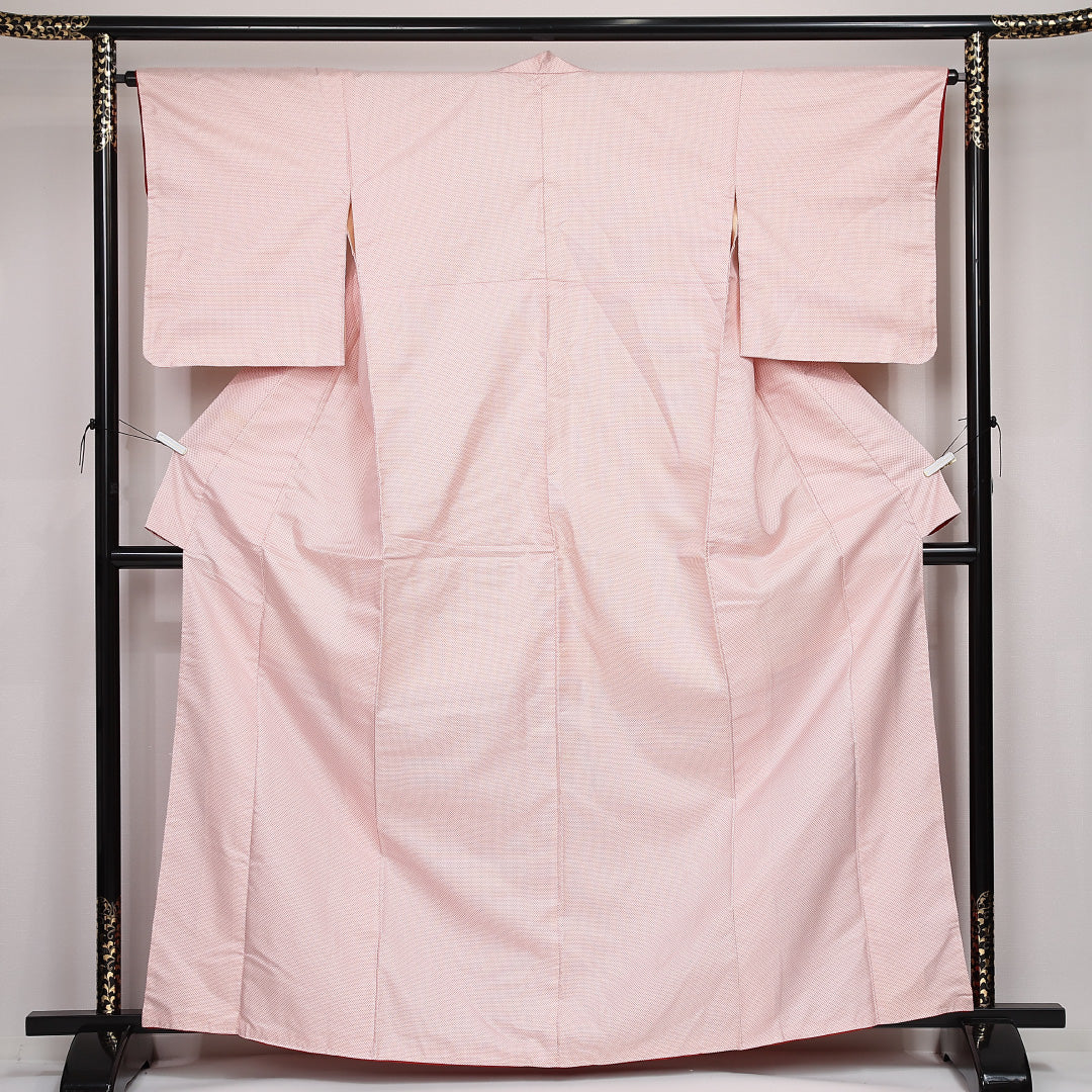 紬 袷 身丈164cm 裄丈65cm 正絹 Aランク カジュアル バチ衿 Lサイズ 蚊絣 白系 RP 1223-13190