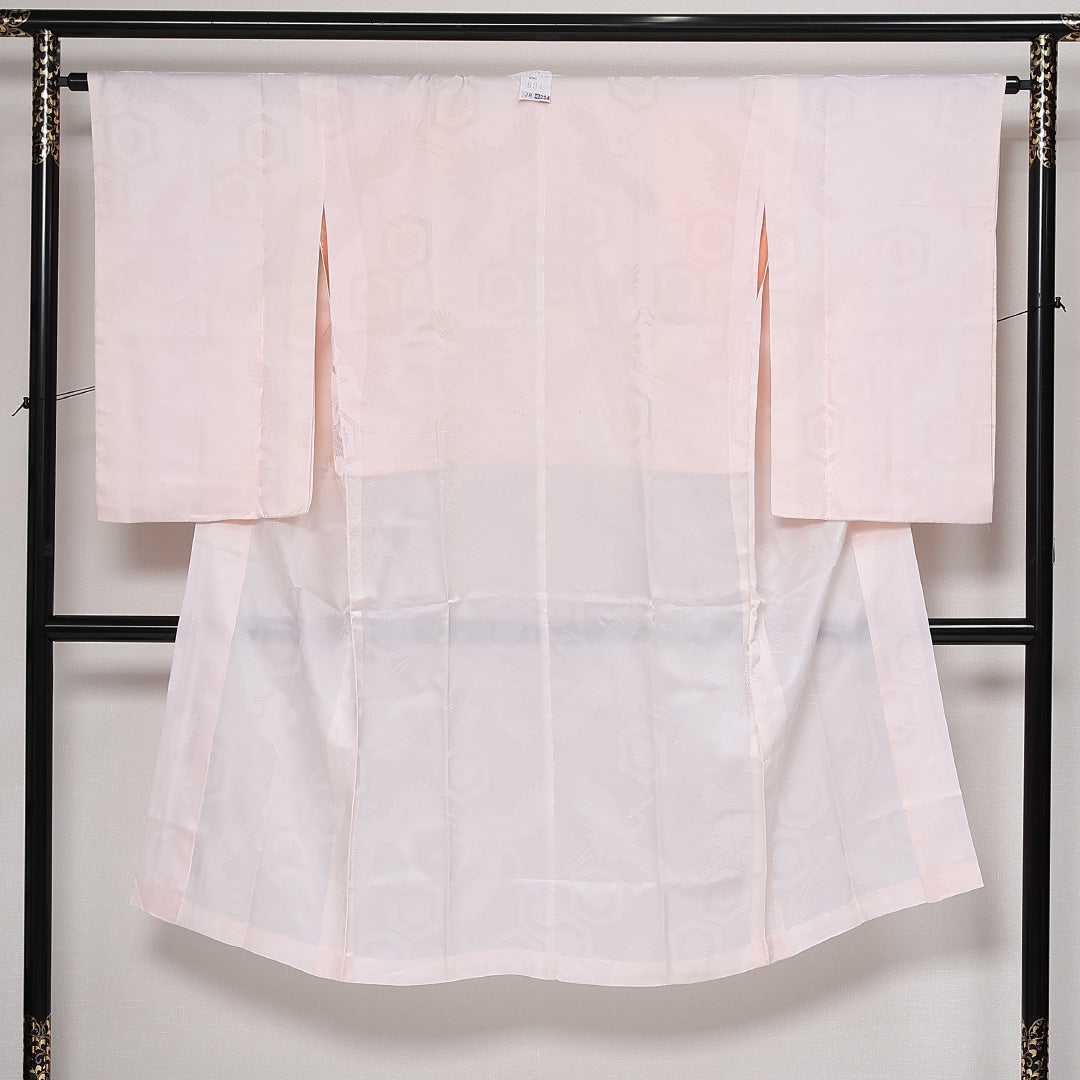長襦袢 単衣 身丈127cm 裄丈65cm 正絹 Aランク Mサイズ 鶴 亀甲 ピンク系 HP 1239-13450