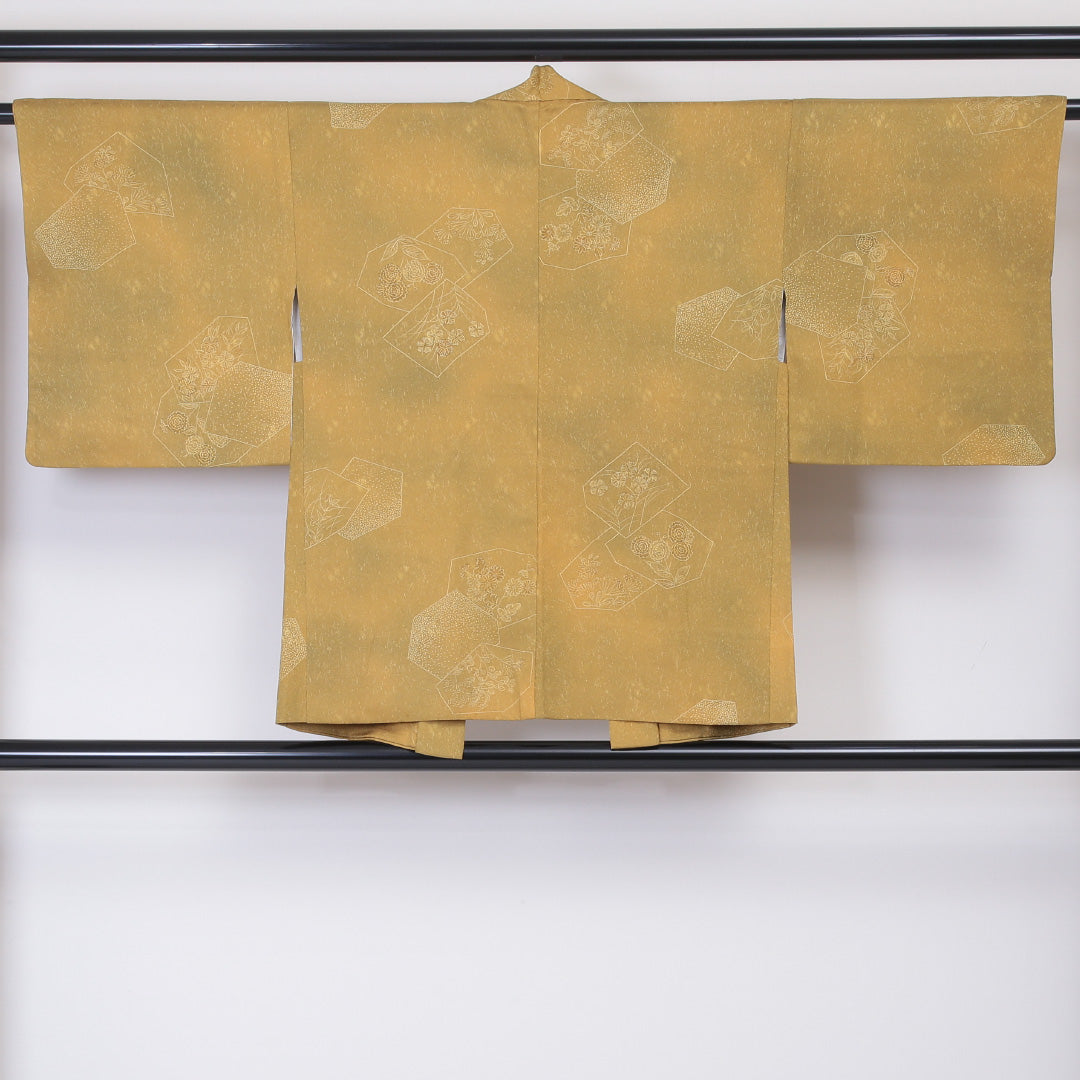 羽織 袷 身丈76cm 裄丈62cm 正絹 Aランク カジュアル Sサイズ 花柄 黄系 HP 1232-06011