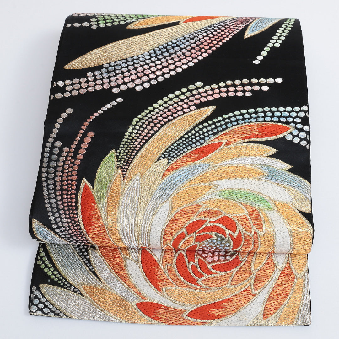 袋帯 帯丈416cm 六通 仕立て上がり フォーマル Sランク レトロ 吉祥文様 金糸 銀糸 黒系 122300510210