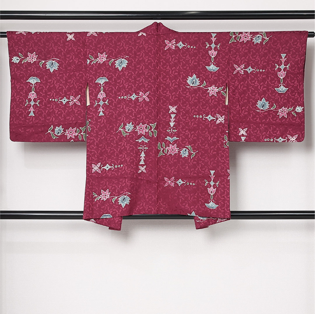 羽織 袷 身丈81cm 裄丈63cm 正絹 Aランク カジュアル Sサイズ 花柄 ピンク系 HP 1232-12815