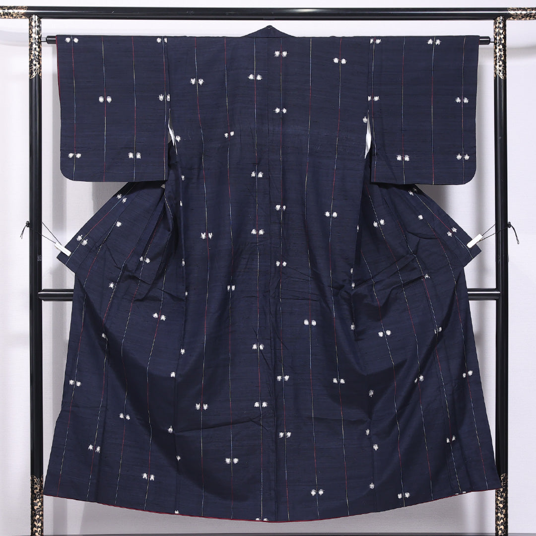 紬 袷 身丈150cm 裄丈63cm 正絹 Cランク カジュアル バチ衿 Sサイズ 創作柄 紺系 LP 1223-11665
