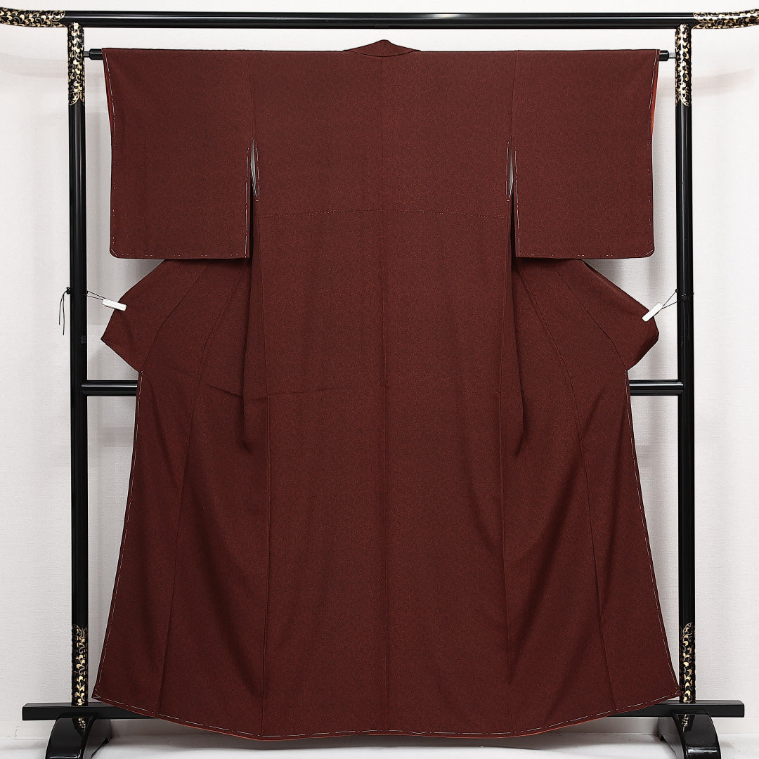 未使用品 小紋 袷 身丈158cm 裄丈62cm 正絹 Nランク インフォーマル 広衿 Mサイズ しつけ糸 花柄 茶系 M4 1221-14114