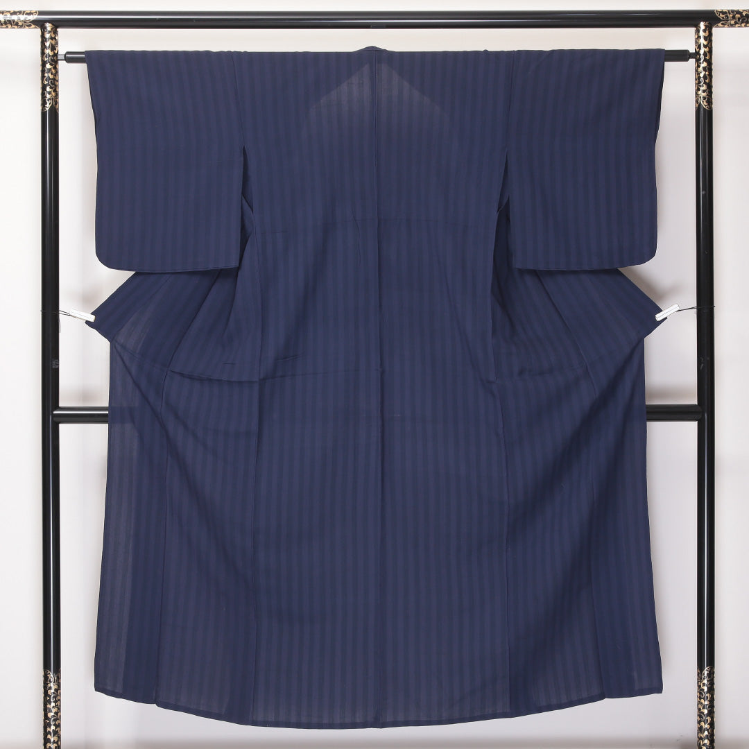 夏物 小紋 紗 身丈150cm 裄丈62cm 正絹 Cランク インフォーマル バチ衿 Sサイズ 縞 紫系 LP 1221-02161