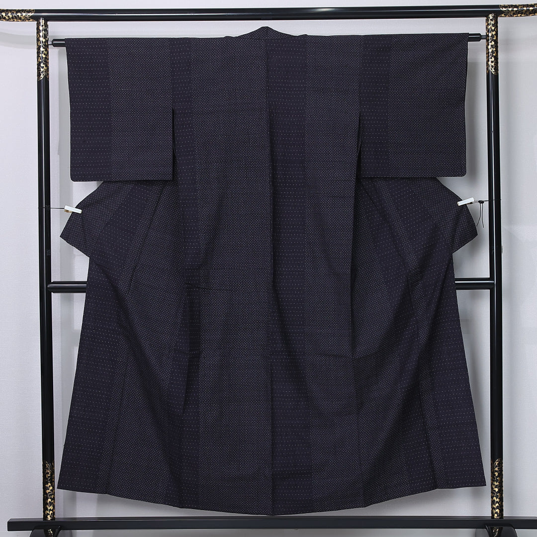 紬 単衣 身丈152cm 裄丈62cm 正絹 Sランク カジュアル 広衿 Sサイズ 居敷当て 十字絣 グレー系 RP 1223-12257