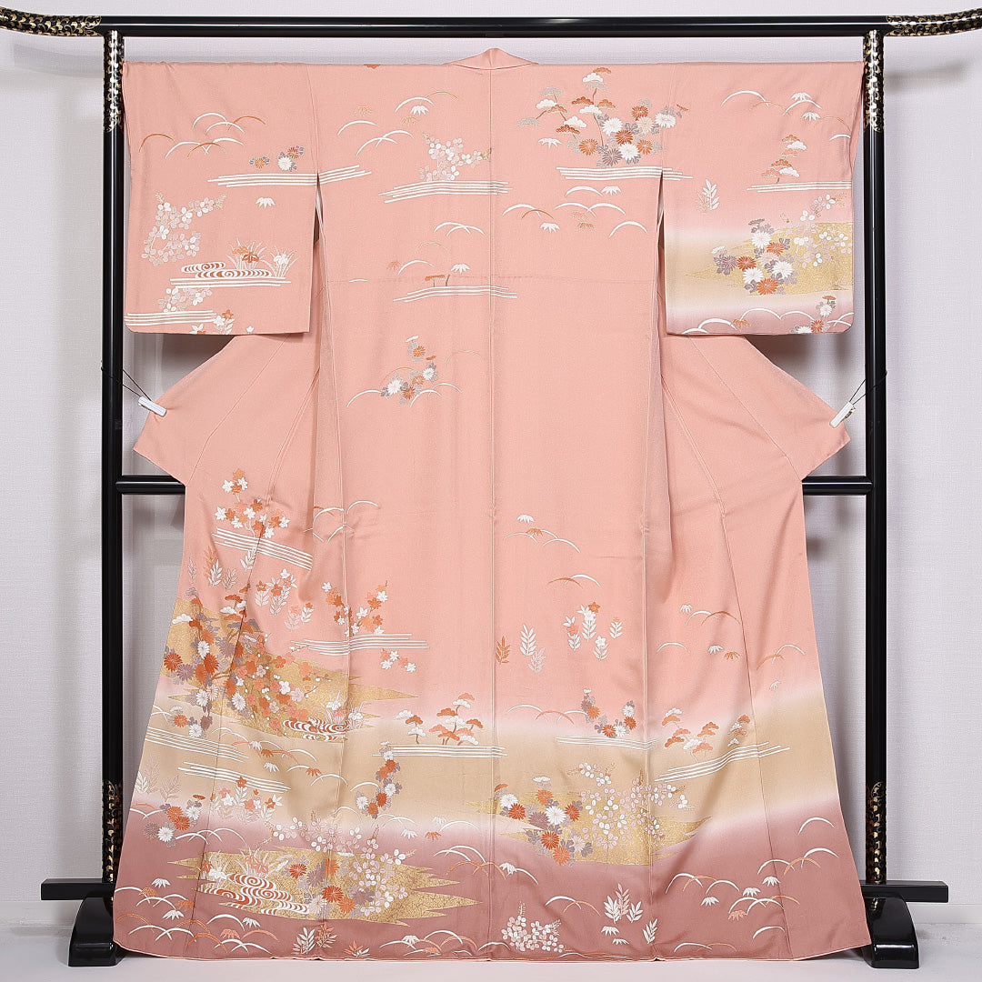 訪問着 身丈170cm 裄丈67.5cm 正絹 Aランク 袷 広衿 菊 観世水 菖蒲 萩 笹 芝草 1212-10426