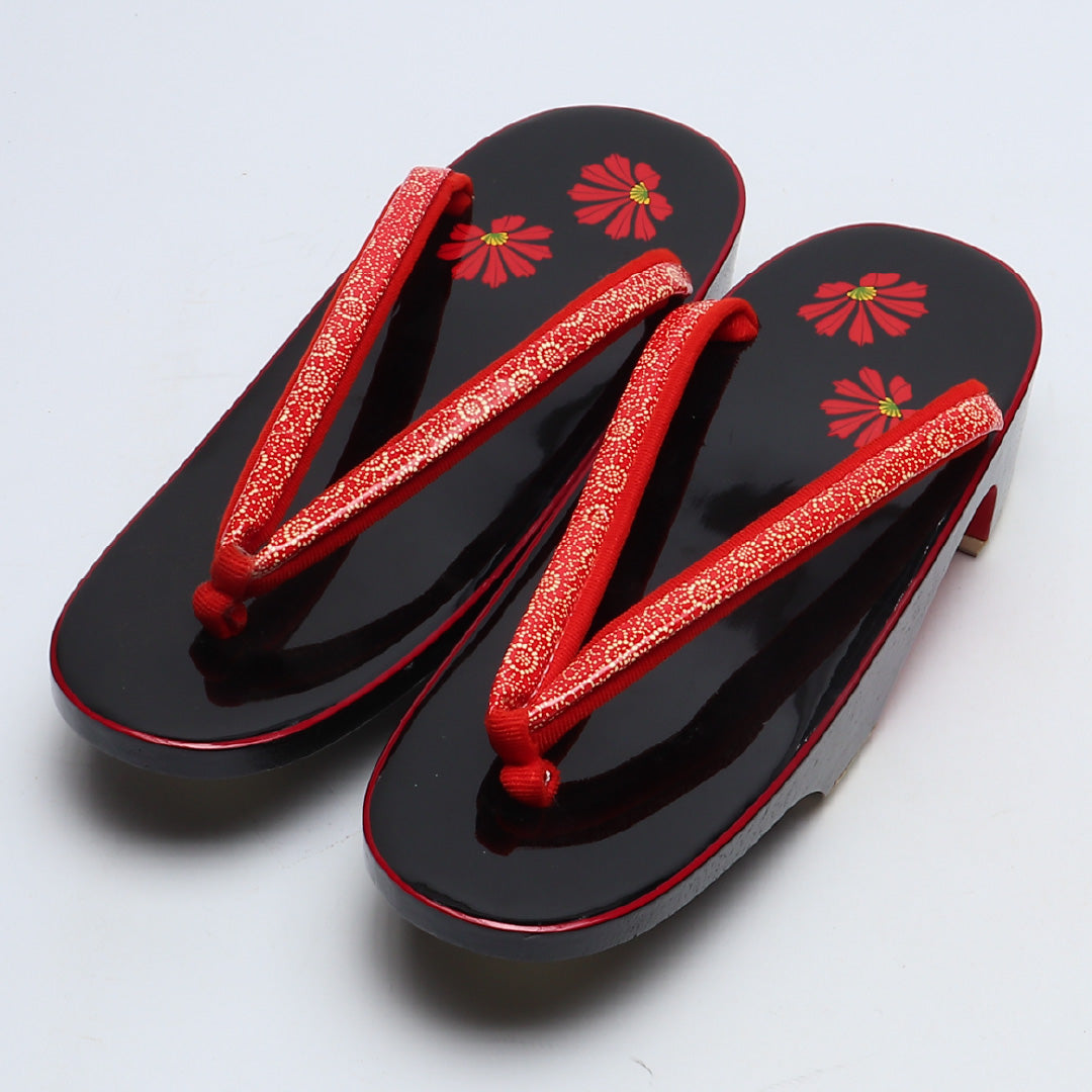 未使用品 下駄 カジュアル 木製 Sランク 和装小物 赤系 1244-00735