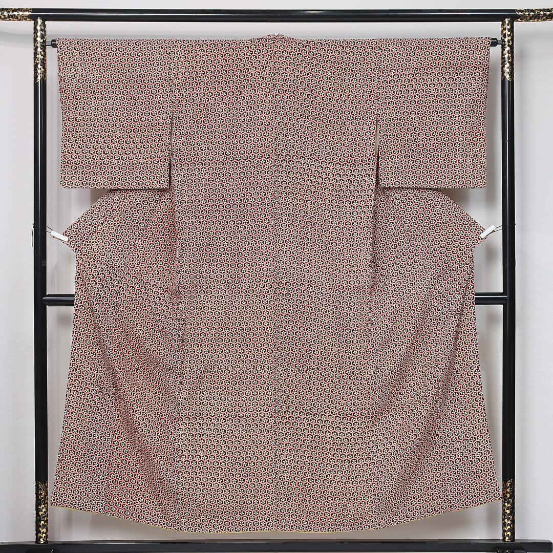 アンティーク 小紋 】 身丈150cm 裄丈64.5cm Aランク S 正絹 袷 バチ衿  