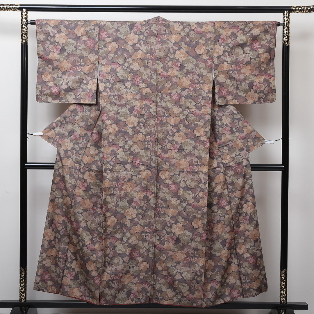 小紋 袷 身丈153cm 裄丈63cm 正絹 Sランク インフォーマル 広衿 Sサイズ 花柄 ピンク系 RP 1221-02908