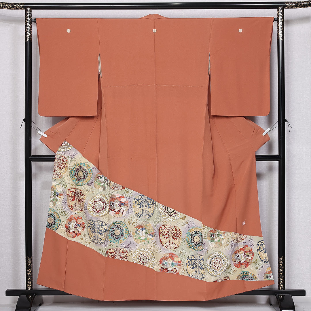 色留袖 身丈158cm 裄丈65cm 袷 三つ紋 剣片喰 正絹 Sランク 広衿 作家物 華文 落款 1211-F0379