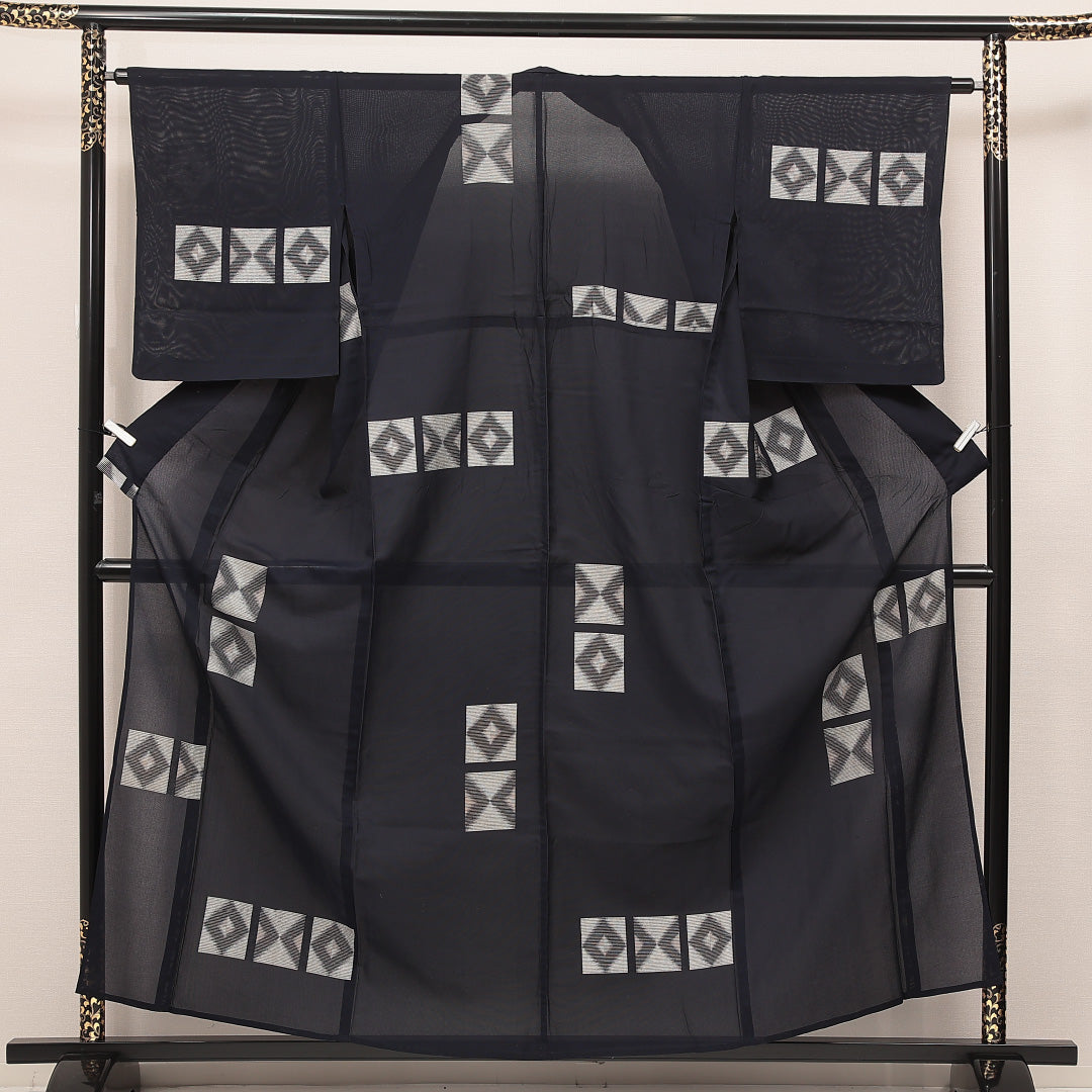 小紋 紺系 正絹 夏物 菱 1221-17125 背面全体