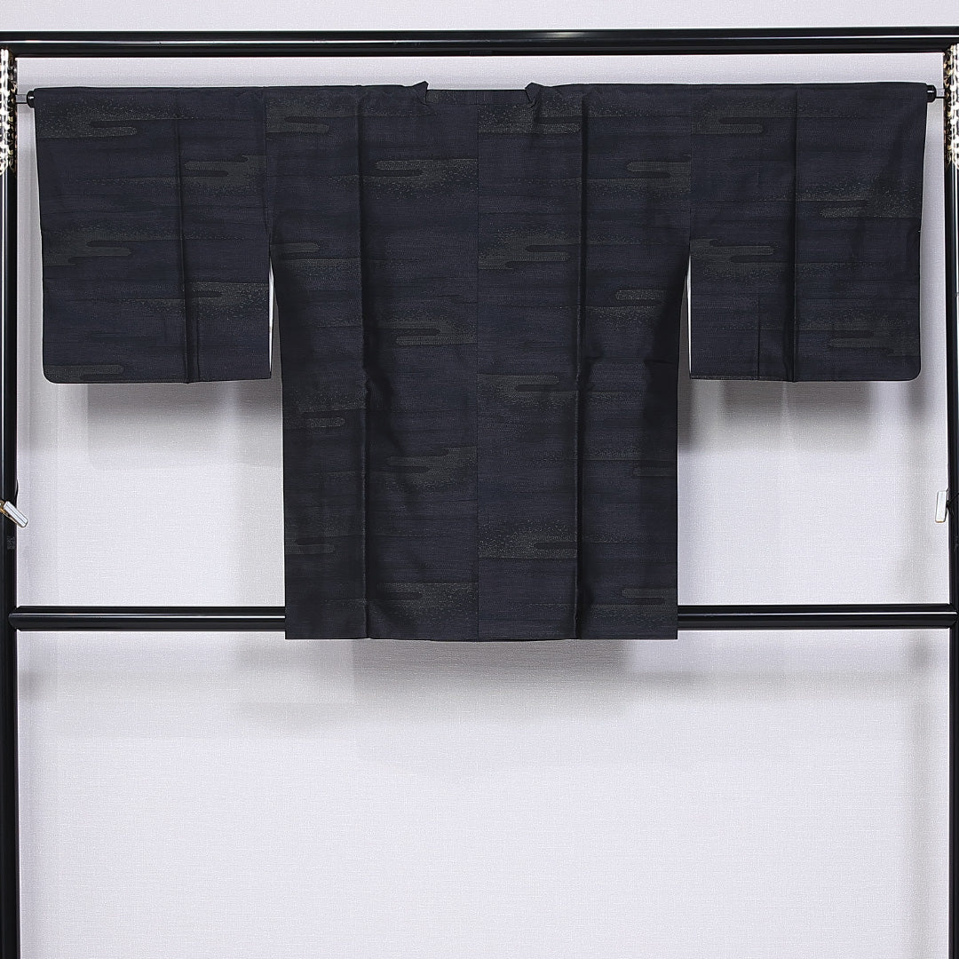道行コート (大島紬) 袷 身丈82cm 裄丈65cm 正絹 Sランク インフォーマル Mサイズ ポケットあり エ霞 紺系 RP 1237-10749