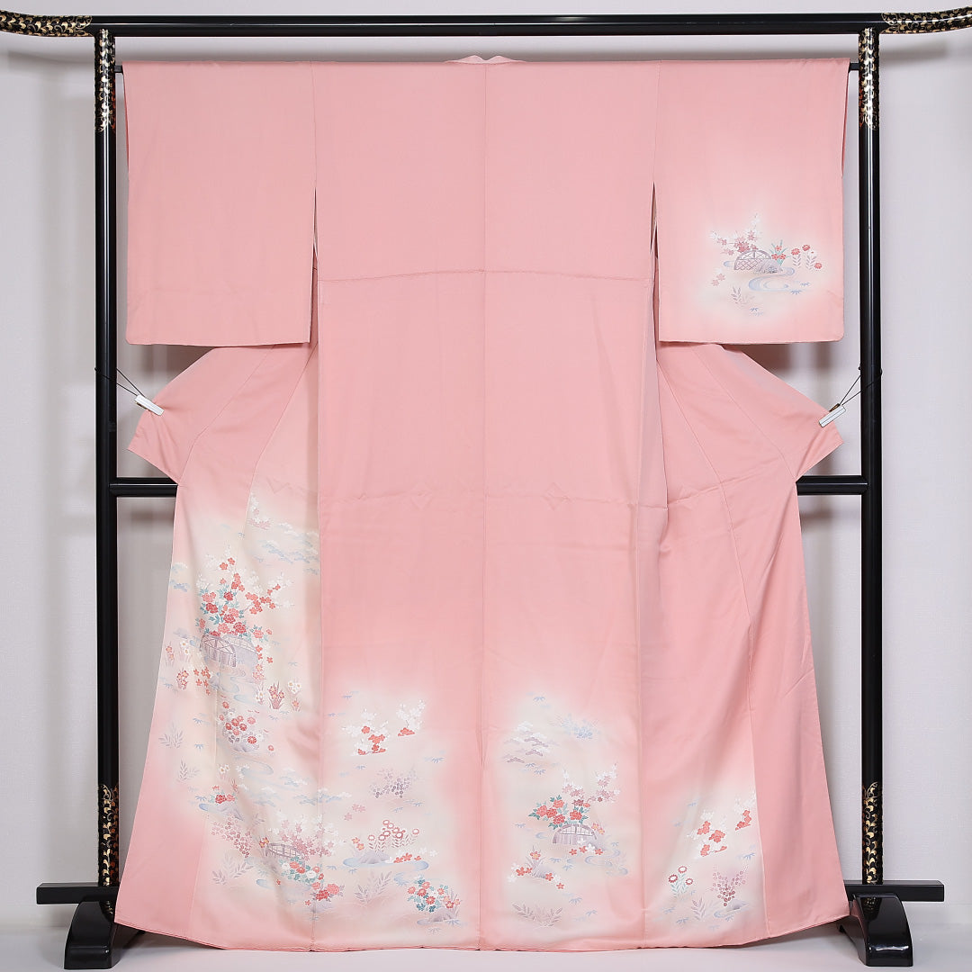 訪問着 袷 身丈168cm 裄65.5cm 正絹 流水 紅葉 牡丹 梅 菊 Aランク 1212-00751
