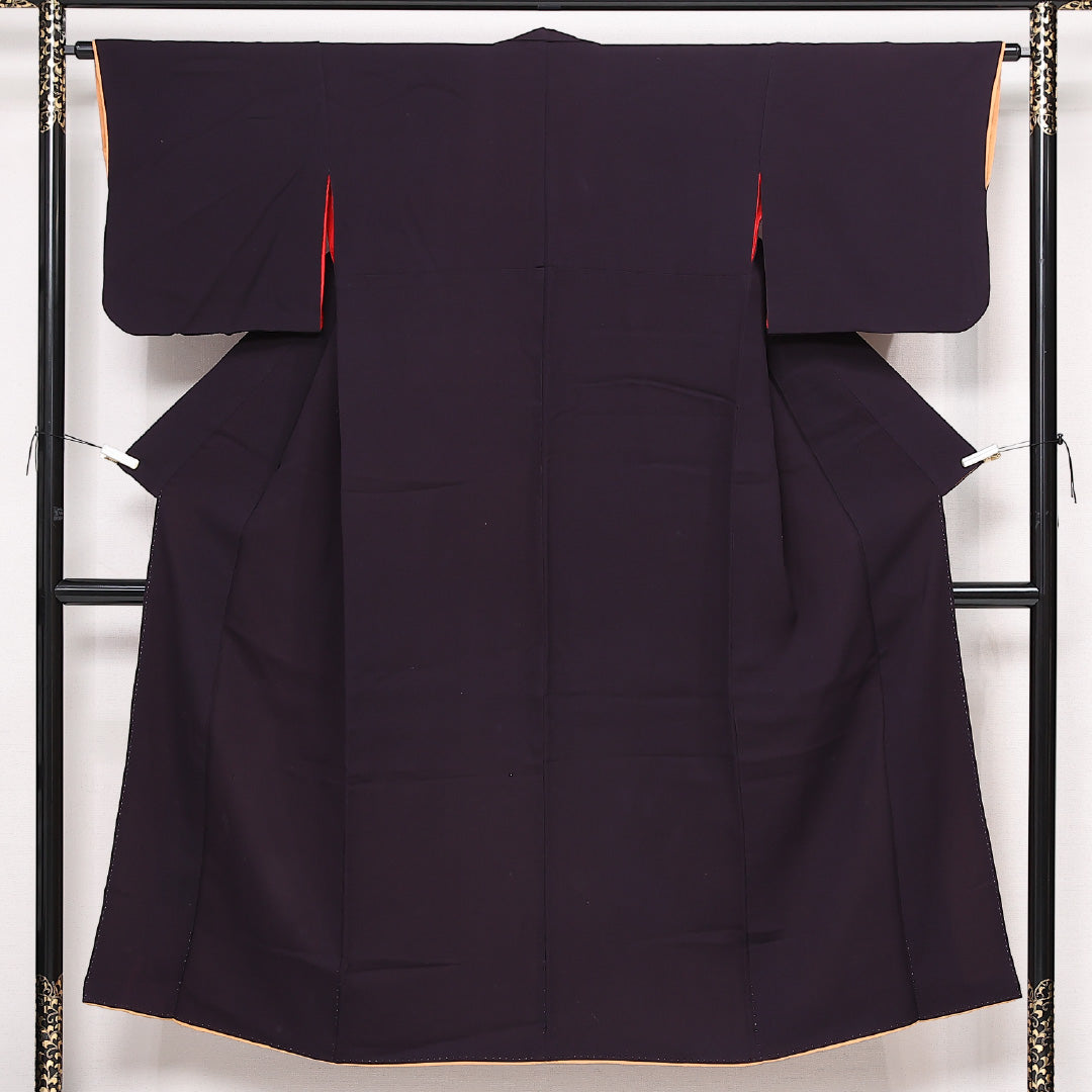 アンティーク 色無地 袷 身丈145cm 裄丈63cm 正絹 Bランク バチ衿 XSサイズ 紫系 RP 1219-13515