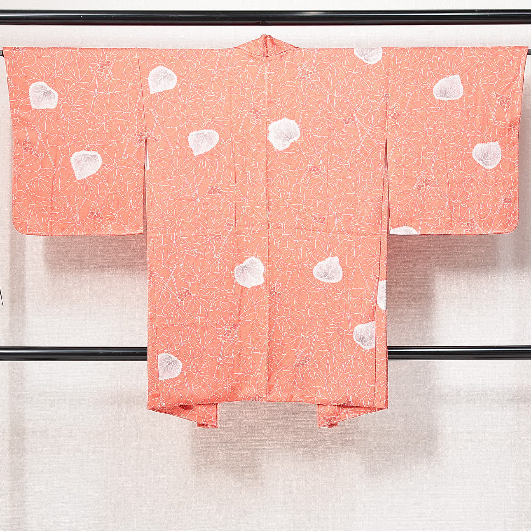 未使用品 羽織 袷 身丈92cm 裄丈65cm 正絹 Nランク カジュアル Mサイズ しつけ糸 葵 ピンク系 RP 1232-14697
