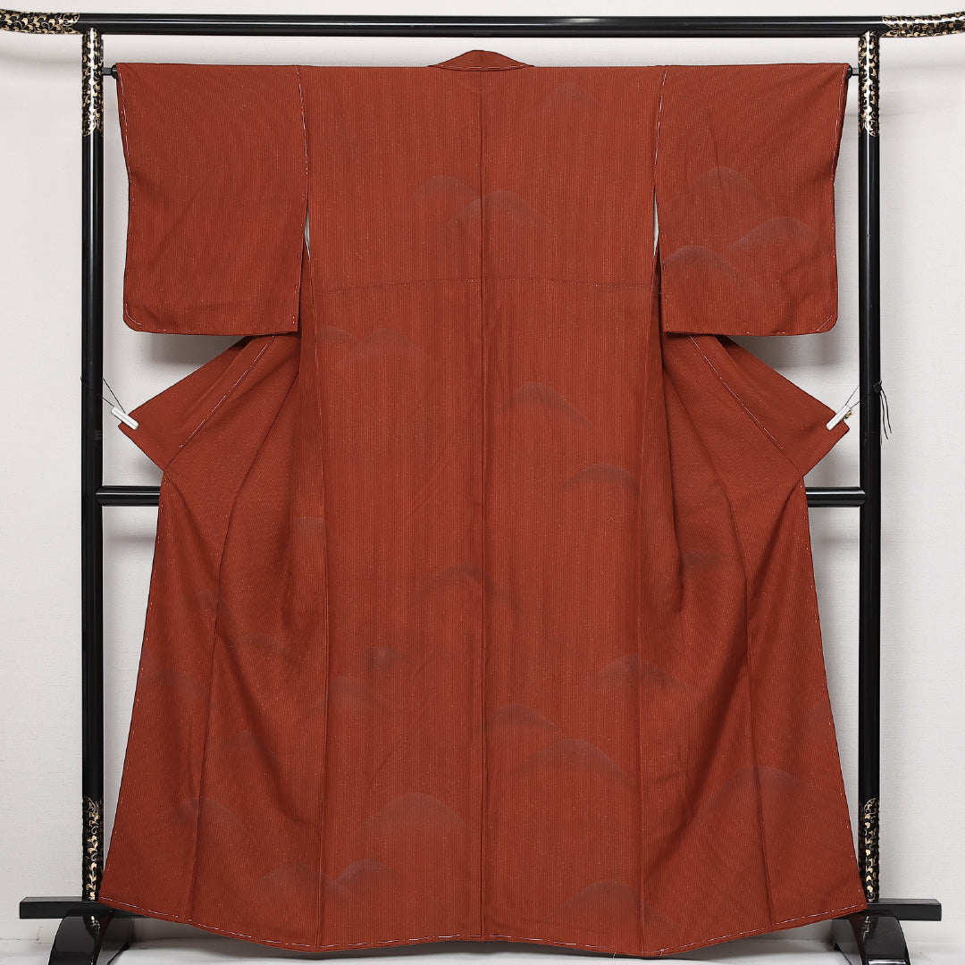 付下げ 袷 身丈151cm 裄丈64cm 正絹 Sランク インフォーマル 広衿 Sサイズ 山 縞 茶系 RP 1218-13611