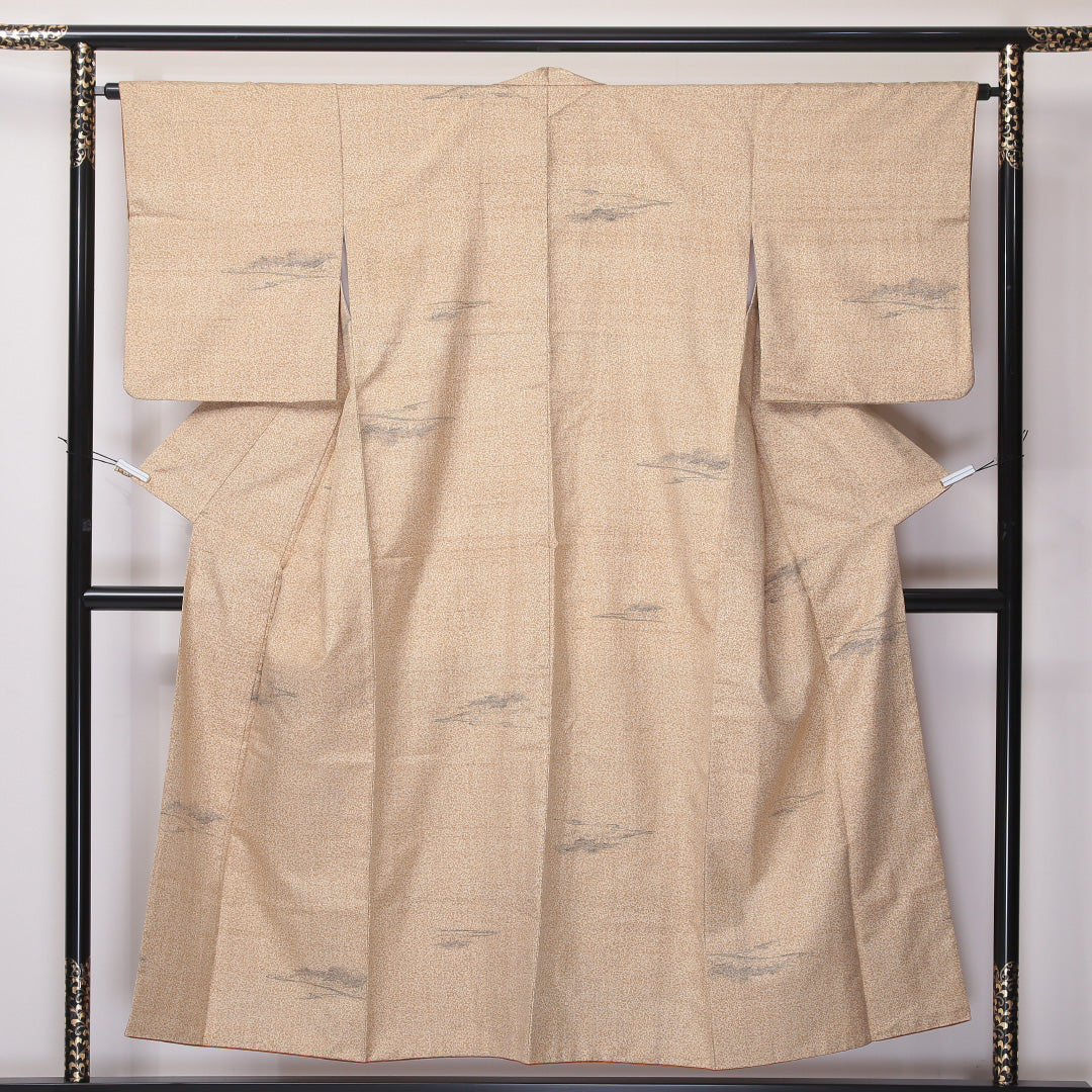牛首紬 袷 身丈151cm 裄64cm 正絹 後染め ベージュ系 Aランク 1216-01071
