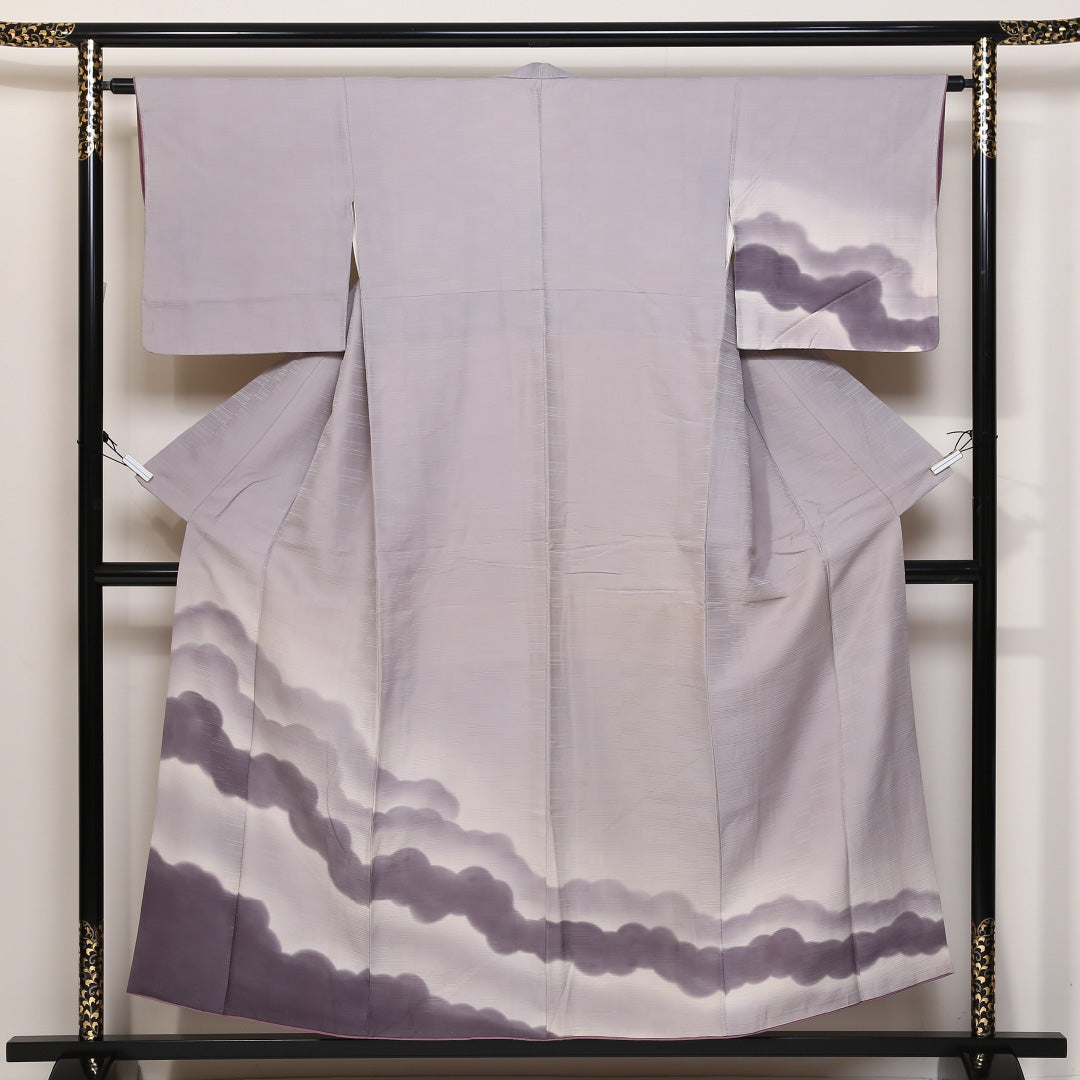 訪問着 袷 身丈153cm 裄64cm 正絹 紫系 Cランク 風景柄 雲 山 1212-00445-5220 1212-00445