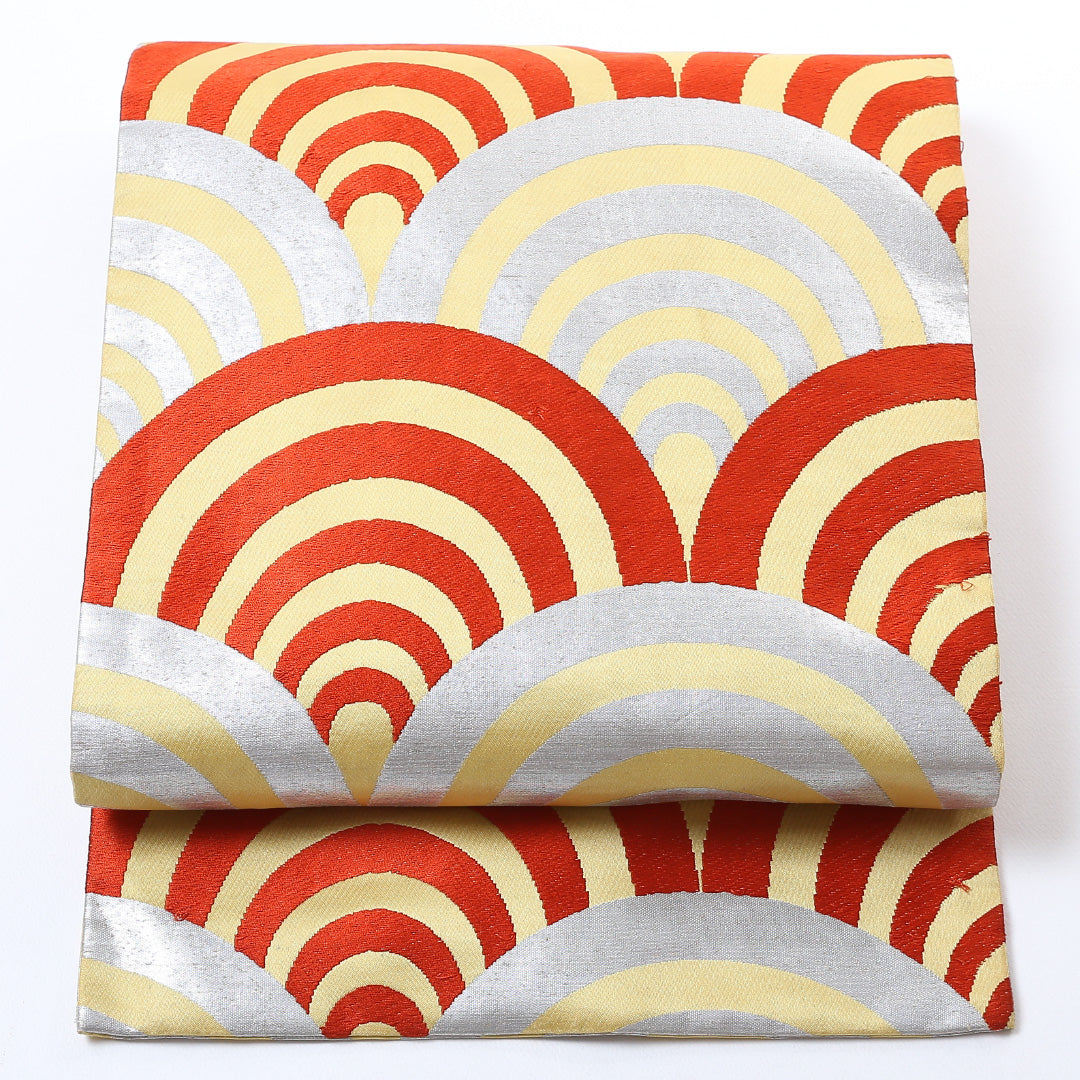 アンティーク 名古屋帯 帯丈345cm 六通 名古屋仕立て 正絹 青海波 レトロ セミフォーマル Cランク グラデーション系 1224-00763-599 1224-00763