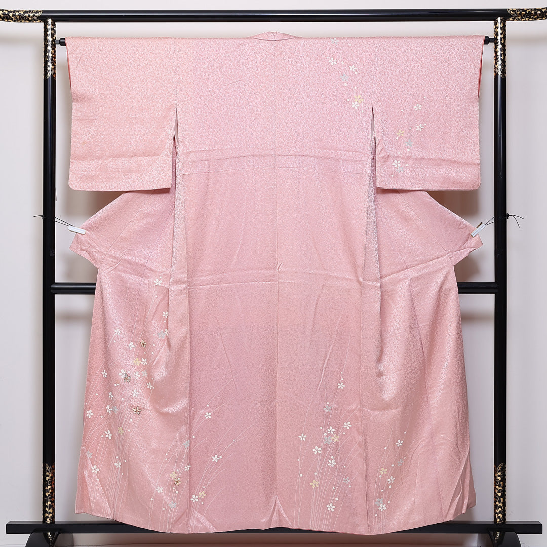 訪問着 袷 身丈157cm 裄丈64cm 正絹 Sランク 紋意匠 (花柄) セミフォーマル 広衿 Mサイズ 金駒刺繍 梅 ピンク系 RP 1217-04654