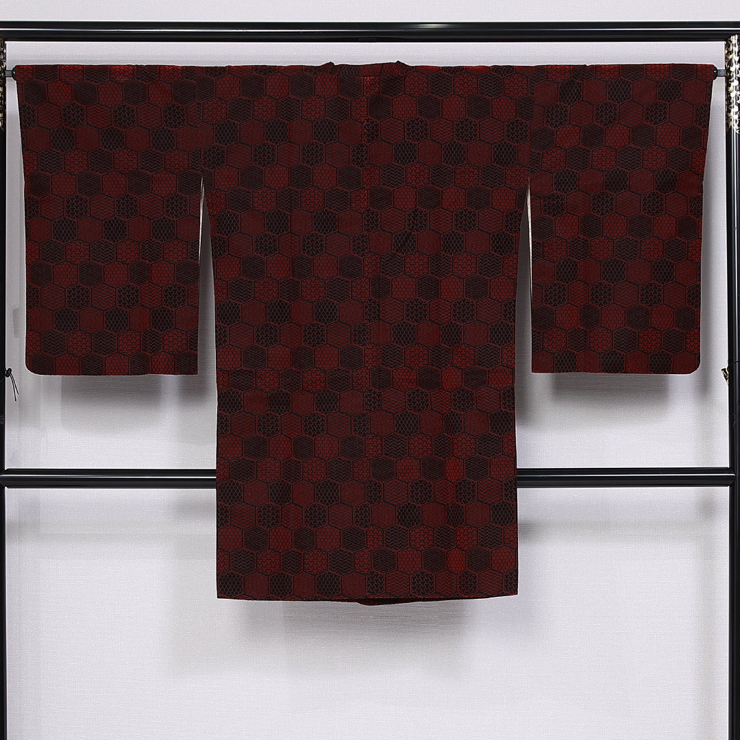 道行コート 身丈101cm 裄丈66cm M ポリエステル Sランク 袷 洗える着物 亀甲 毘沙門亀甲 1263-10615